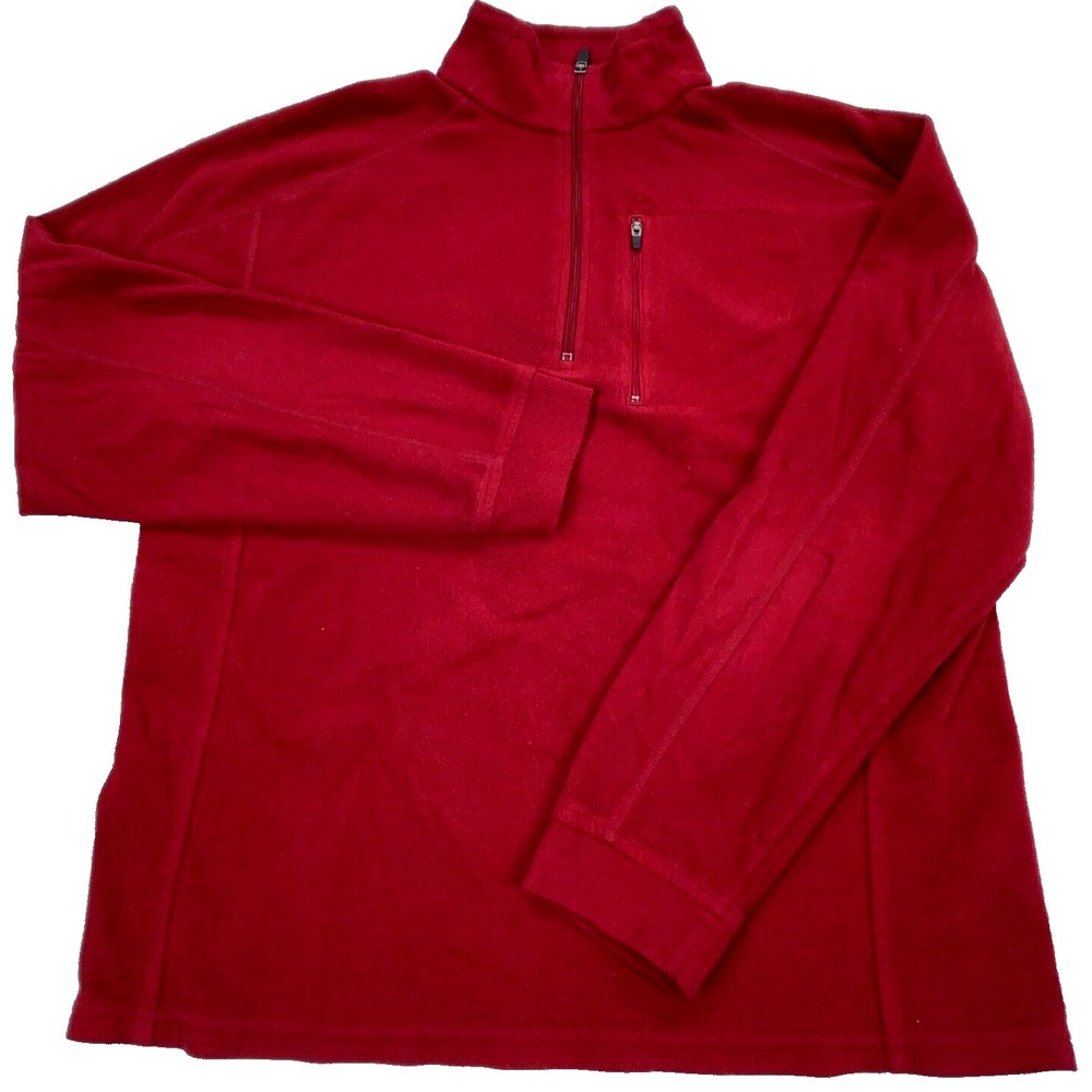 LL Bean Sweater Men Medium Red Fleece Pullover Jacket Layer Half Zip